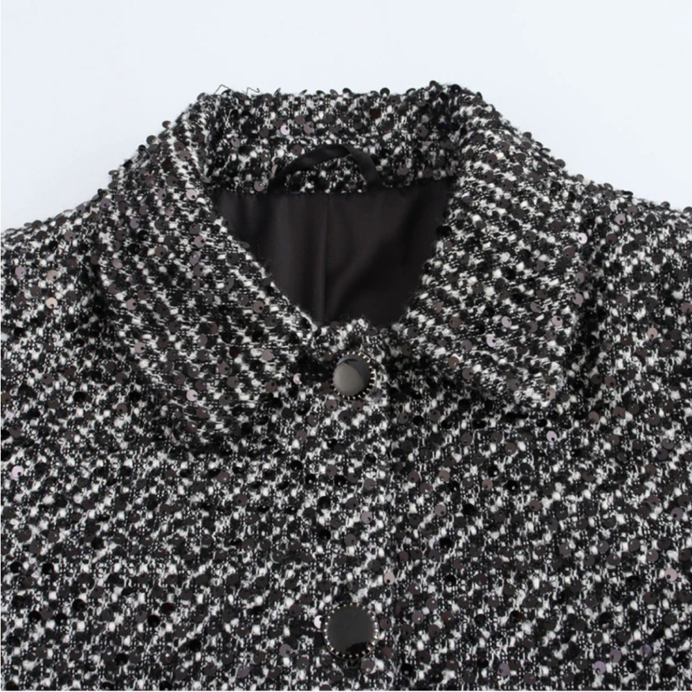 New ZARA Sequined Tweed Jacket - Picture 8 of 12